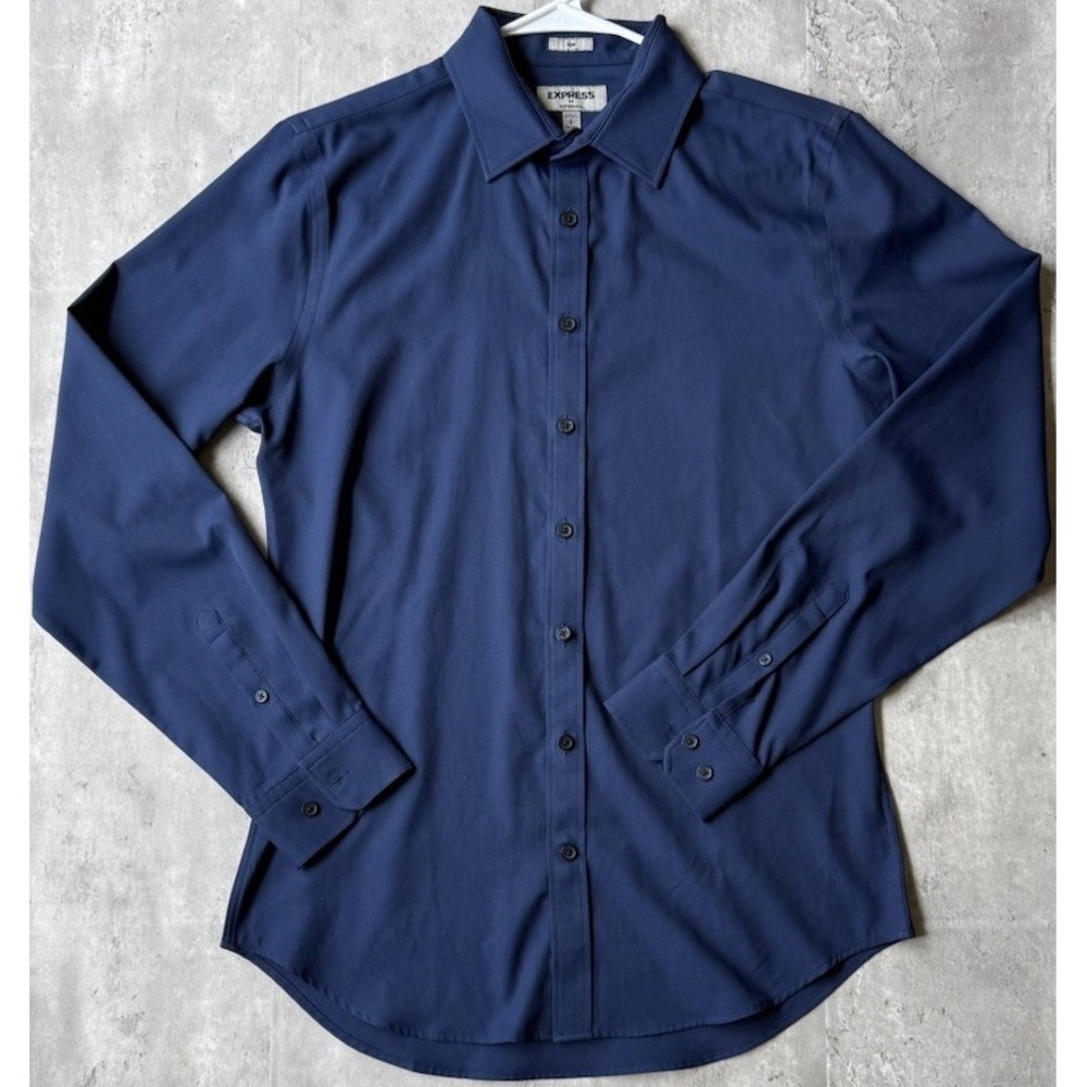 Express Performance Slim Fit Solid Blue Cotton Dress Shirt Mens S 14-14.5 32/33